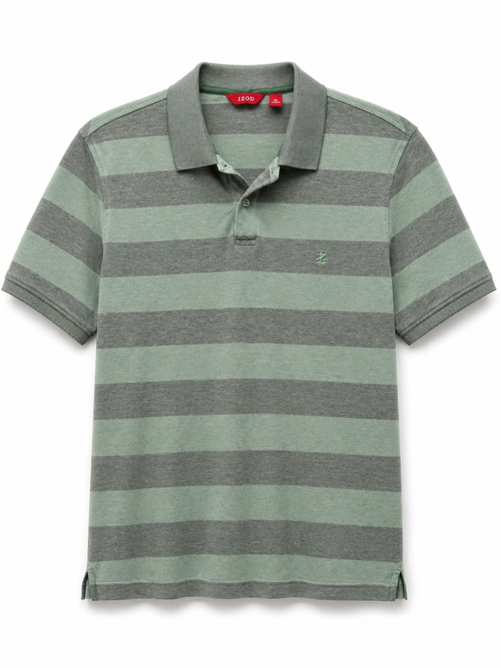 Izod Men's Sage Green and Charcoal Gray Striped Polo